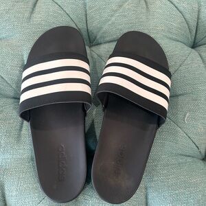 Men’s ADIDAS Black Slides with White Stripes - size 12